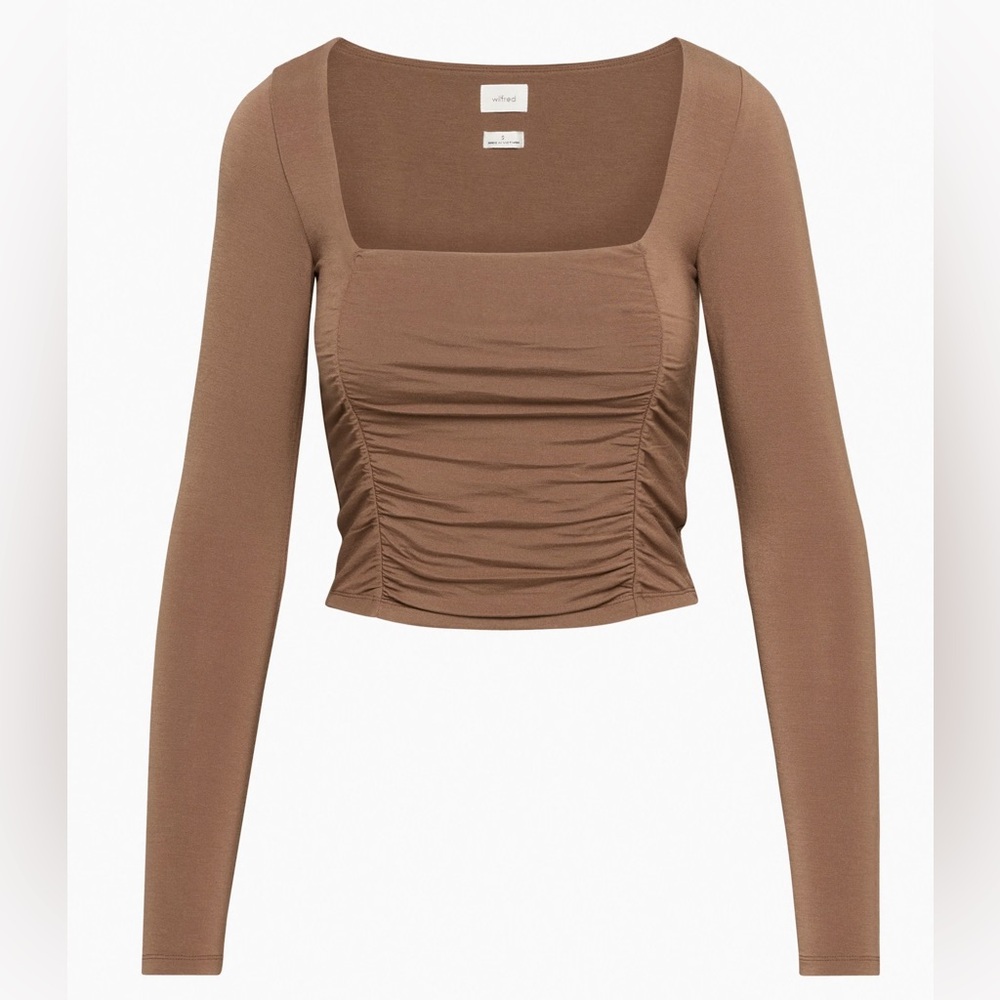 Aritzia Wilfred Ruched Square Neck Long Sleeve Crop Top Fitted Top Size M